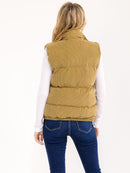 WOMEN'S SLEEVELESS BUTTON UP FRONT POCKETS PUFFER VEST