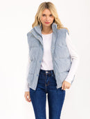 WOMEN'S SLEEVELESS BUTTON UP FRONT POCKETS PUFFER VEST