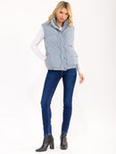 WOMEN'S SLEEVELESS BUTTON UP FRONT POCKETS PUFFER VEST