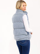 WOMEN'S SLEEVELESS BUTTON UP FRONT POCKETS PUFFER VEST