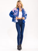 WOMEN'S LONG SLEEVE BUTTON UP FRONT POCKETS SHERPA TIE DYE JACKET