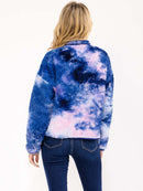 WOMEN'S LONG SLEEVE BUTTON UP FRONT POCKETS SHERPA TIE DYE JACKET