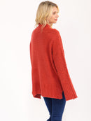WOMEN'S LONG SLEEVE MOCK NECK KNIT OVERSIZED PULLOVER SWEATER