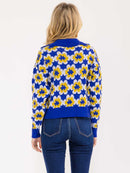 WOMEN'S LONG SLEEVE V-NECK FLORAL PRINT PULLOVER SWEATER