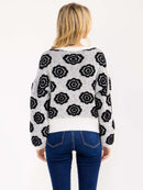 WOMEN'S LONG SLEEVE FLORAL KNIT PULLOVER SWEATER