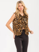 WOMEN'S SLEEVELESS FRONT TIE ANIMAL PRINT VEST