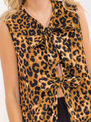 WOMEN'S SLEEVELESS FRONT TIE ANIMAL PRINT VEST