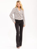 WOMEN'S LONG SLEEVE BUTTON CLOSURE FRONT POCKETS PLAID BLAZER