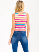 WOMEN'S SLEEVELESS COLORBLOCK KNIT CHERRY DETAILED TANK TOP