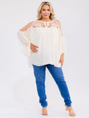 PLUS SIZE LONG SLEEVE LACE DETAILED TUNIC BLOUSE