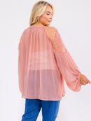 PLUS SIZE LONG SLEEVE LACE DETAILED TUNIC BLOUSE