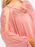 PLUS SIZE LONG SLEEVE LACE DETAILED TUNIC BLOUSE