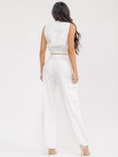 WOMEN'S SLEEVELESS ZIP UP TOP & BUTTON CLOSURE PANTS SOLID 2PC. SET