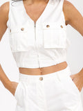 WOMEN'S SLEEVELESS ZIP UP TOP & BUTTON CLOSURE PANTS SOLID 2PC. SET