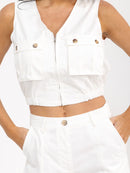 WOMEN'S SLEEVELESS ZIP UP TOP & BUTTON CLOSURE PANTS SOLID 2PC. SET