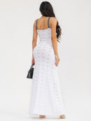 WOMEN'S SLEEVELESS EYELET LACE DETAILED BODYCON MAXI DRESS