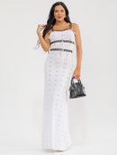 WOMEN'S SLEEVELESS EYELET LACE DETAILED BODYCON MAXI DRESS