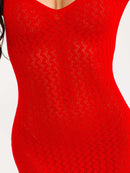 WOMEN'S LONG SLEEVE V-NECK FRINGE BOTTOM HEM KNIT BODYCON MAXI DRESS