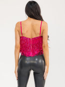 WOMEN'S SLEEVELESS V-NECK FRINGE SEQUINS TANK TOP