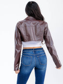 WOMEN'S LONG SLEEVE ZIP UP PU PLEATHER JACKET