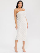 WOMEN'S SLEEVELESS FLOWER DETAILED BODYCON MIDI DRESS