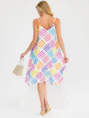WOMEN'S SLEEVELESS COLORBLOCK MULTI TUNIC MIDI DRESS