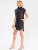 WOMEN'S SHORT SLEEVE OBUTTON UP FRONT POCKETS STRIPES TUNIC MINI DRESS