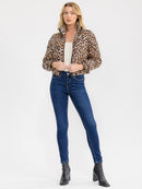 WOMEN'S LONG SLEEVE ZIPPER CLOSURE FRONT POCKETS ANIMAL PRINT PUFFER JACKET