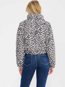 WOMEN'S LONG SLEEVE ZIPPER CLOSURE FRONT POCKETS ANIMAL PRINT PUFFER JACKET
