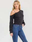 WOMEN'S LONG SLEEVE ONE SHOULDER SWEATER