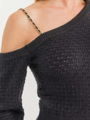 WOMEN'S LONG SLEEVE ONE SHOULDER SWEATER