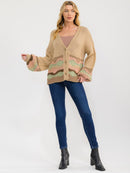 WOMEN'S LONG SLEEVE BUTTON UP MULTI COLORS KNIT SWEATER