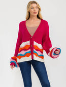 WOMEN'S LONG SLEEVE BUTTON UP MULTI COLORS KNIT SWEATER