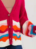 WOMEN'S LONG SLEEVE BUTTON UP MULTI COLORS KNIT SWEATER