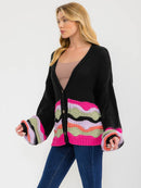 WOMEN'S LONG SLEEVE BUTTON UP MULTI COLORS KNIT SWEATER