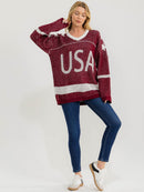 WOMEN'S LONG SLEEVE V-NECK COLORBLOCK PRINT PULLOVER OVERSIZED SWEATER