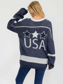 WOMEN'S LONG SLEEVE V-NECK COLORBLOCK PRINT PULLOVER OVERSIZED SWEATER