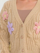 WOMEN'S LONG SLEEVE BUTTON UP EMBROIDERY FLORAL KNIT SWEATER