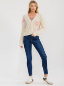 WOMEN'S LONG SLEEVE BUTTON UP EMBROIDERY FLORAL KNIT SWEATER