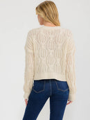 WOMEN'S LONG SLEEVE BUTTON UP EMBROIDERY FLORAL KNIT SWEATER