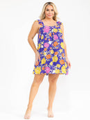 PLUS SIZE SLEEVELESS SQUARE NECK FLORAL PRINT MINI DRESS