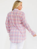 PLUS SIZE LONG SLEEVE BUTTON UP FRONT POCKET HIGH-LOW PLAID OVERSIZE SHIRT