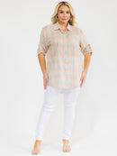 PLUS SIZE LONG SLEEVE BUTTON UP FRONT POCKET HIGH-LOW PLAID OVERSIZE SHIRT
