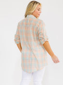 PLUS SIZE LONG SLEEVE BUTTON UP FRONT POCKET HIGH-LOW PLAID OVERSIZE SHIRT