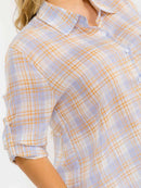 PLUS SIZE LONG SLEEVE BUTTON UP FRONT POCKET HIGH-LOW PLAID OVERSIZE SHIRT