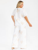 PLUS SIZE SHORT SLEEVE BLOUSE & ELASTIC WAIST PANTS EMBROIDERY 2PC. SET