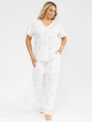 PLUS SIZE SHORT SLEEVE BLOUSE & ELASTIC WAIST PANTS EMBROIDERY 2PC. SET
