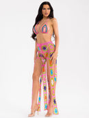 WOMEN'S BRALETTE & WAIST TIE SHORTS MULTI COLOR CROCHET 2PC. SET