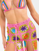 WOMEN'S BRALETTE & WAIST TIE SHORTS MULTI COLOR CROCHET 2PC. SET