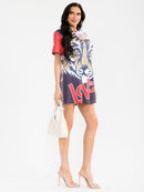 WOMEN'S SHORT SLEEVE GRAPHIC TUNIC MULTI PRINT MINI DRESS